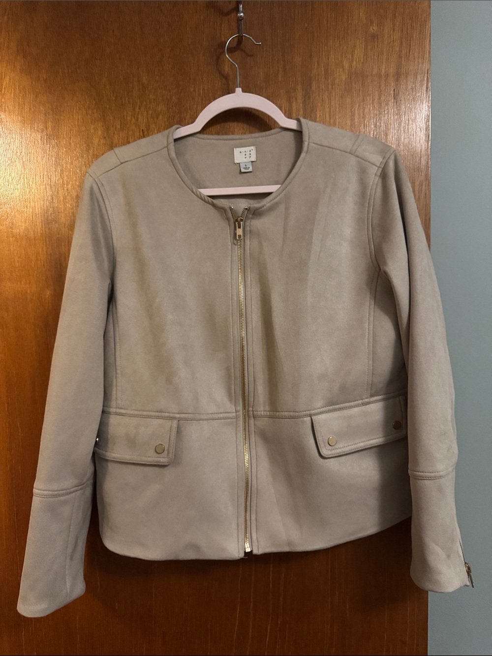 a new day Taupe Suede-Feel Collarless Zip Jacket
